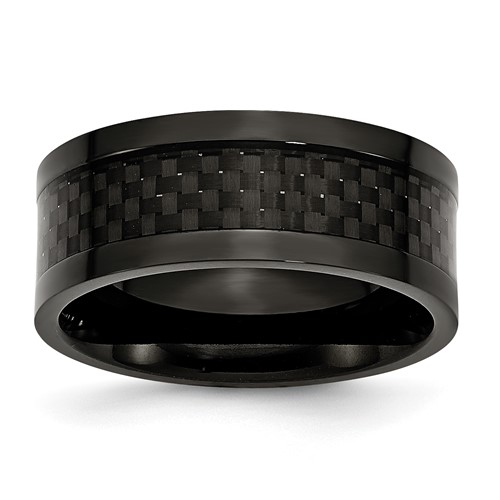 Stainless Steel Polished 9mm Black IP-plated Band with Carbon Fiber Inlay