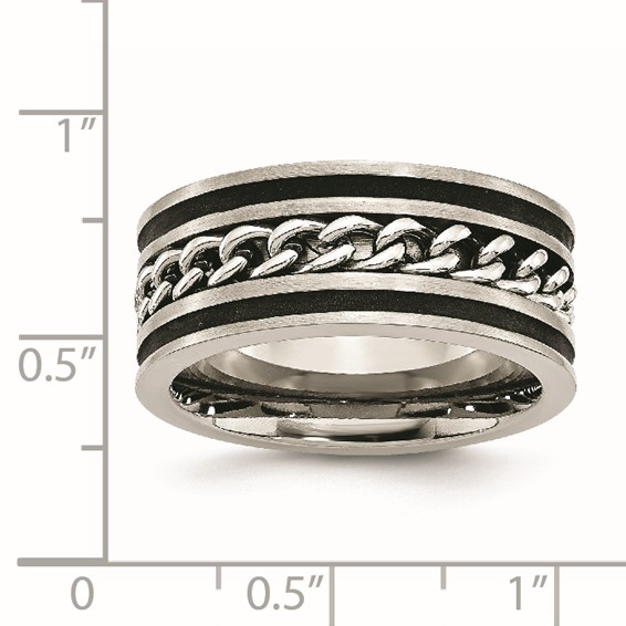 Chisel Stainless Steel Brushed and Polished Black IP-plated Chain Inlay 10mm Band