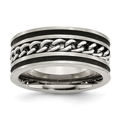 Chisel Stainless Steel Brushed and Polished Black IP-plated Chain Inlay 10mm Band