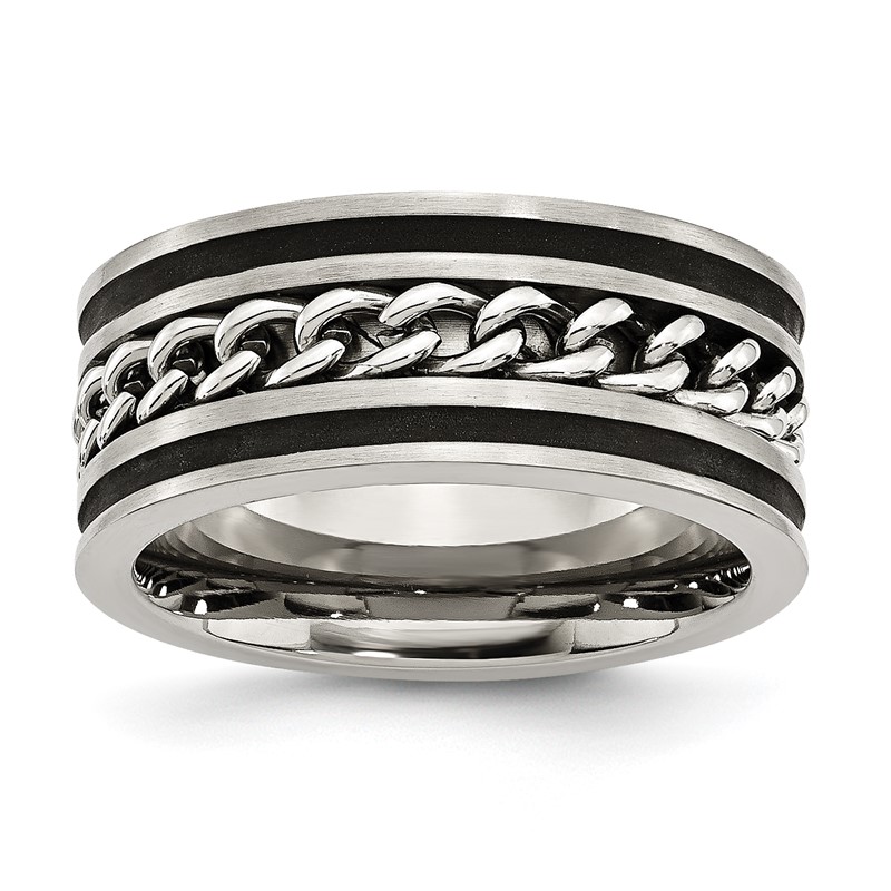 Chisel Stainless Steel Brushed and Polished Black IP-plated Chain Inlay 10mm Band
