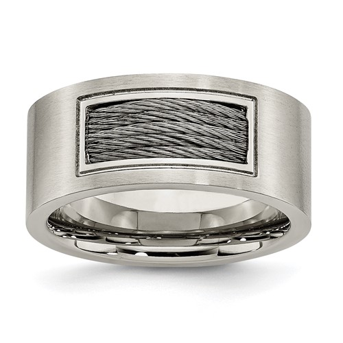 Stainless Steel Brushed Band with Grey Cable Inlay 10mm