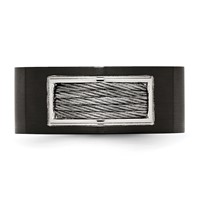 Stainless Steel Polished Black IP-plated Band with Grey Wire Inlay 10mm view 4