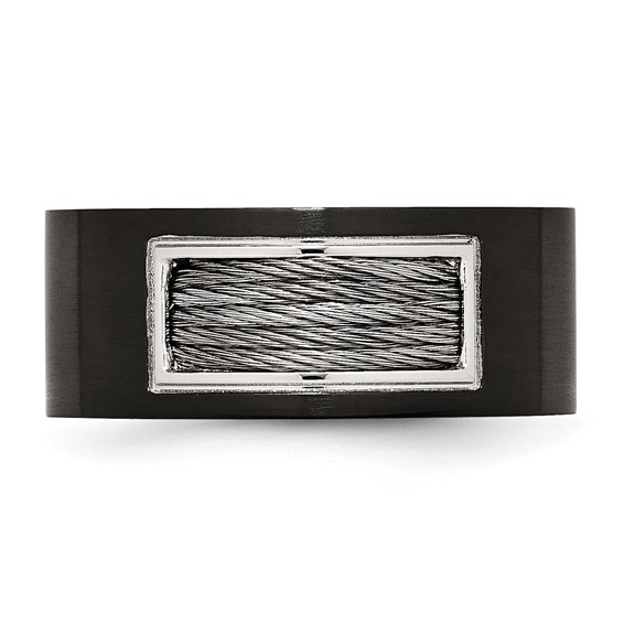 Stainless Steel Polished Black IP-plated w/Grey Wire Inlay 10mm Band