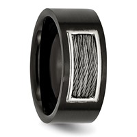 Stainless Steel Polished Black IP-plated Band with Grey Wire Inlay 10mm view 5