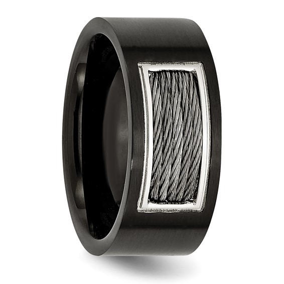 Stainless Steel Polished Black IP-plated w/Grey Wire Inlay 10mm Band