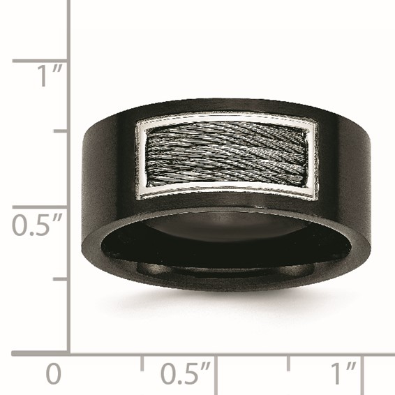 Stainless Steel Polished Black IP-plated w/Grey Wire Inlay 10mm Band