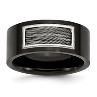 Stainless Steel Polished Black IP-plated Band with Grey Wire Inlay 10mm view 1