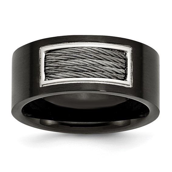 Stainless Steel Polished Black IP-plated w/Grey Wire Inlay 10mm Band
