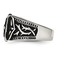 Chisel Stainless Steel Antiqued Polished and Textured Cross Ring view 3