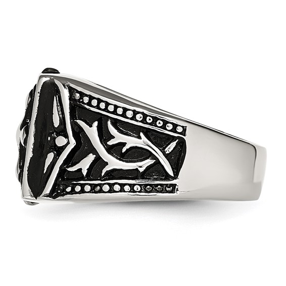Chisel Stainless Steel Antiqued Polished and Textured Cross Ring