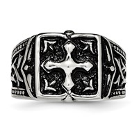 Chisel Stainless Steel Antiqued Polished and Textured Cross Ring view 4