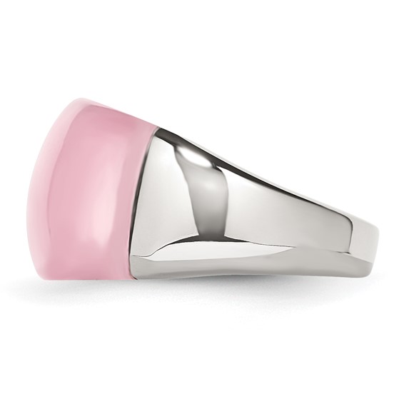 Stainless Steel 12mm Pink Cat's Eye Ring