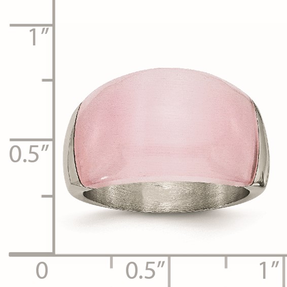 Stainless Steel 12mm Pink Cat's Eye Ring
