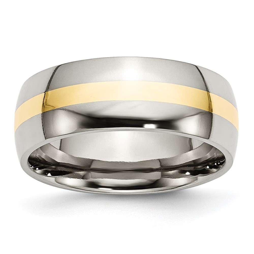 Stainless Steel w/14k Yellow Inlay Polished 8mm Band
