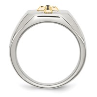 Chisel Stainless Steel Polished Ring with 14K Gold Accent 0.07 Carat Sapphire Cross Signet view 2