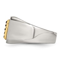 Chisel Stainless Steel Polished Ring with 14K Gold Accent 0.07 Carat Sapphire Cross Signet view 3