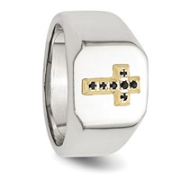 Chisel Stainless Steel Polished Ring with 14K Gold Accent 0.07 Carat Sapphire Cross Signet view 5