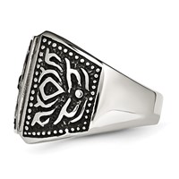 Stainless Steel Antiqued Polished & Textured Yellow IP-plated Cross Ring view 3