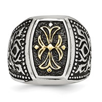 Stainless Steel Antiqued Polished & Textured Yellow IP-plated Cross Ring view 4