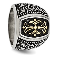 Stainless Steel Antiqued Polished & Textured Yellow IP-plated Cross Ring view 5