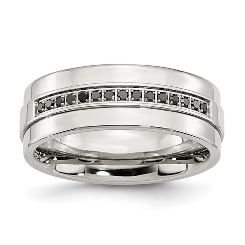 Chisel Stainless Steel Polished 0.17 Carat Black Diamond 8mm Flat Band