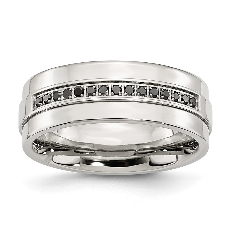 Chisel Stainless Steel Polished 1/6 Carat Black Diamond 8mm Flat Band