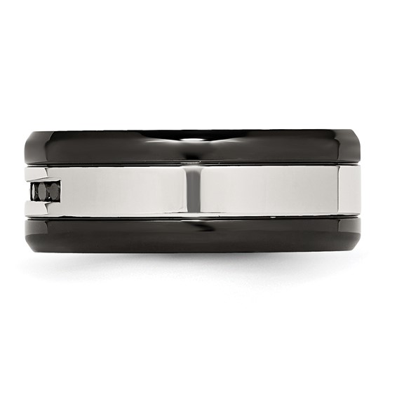 Chisel Stainless Steel Polished Black IP-plated 1/4 Carat Black Diamond 9mm Band