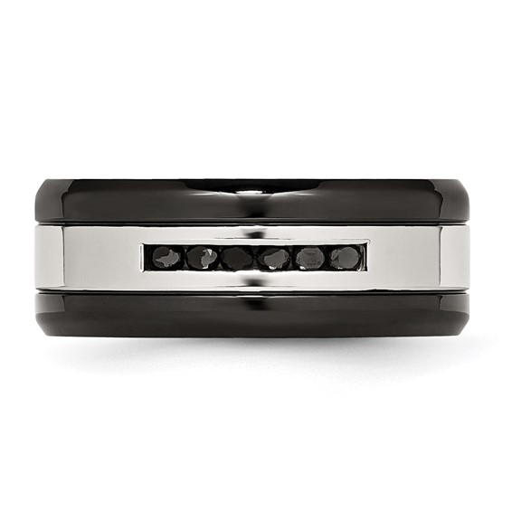 Chisel Stainless Steel Polished Black IP-plated 1/4 Carat Black Diamond 9mm Band