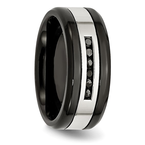 Chisel Stainless Steel Polished Black IP-plated 1/4 Carat Black Diamond 9mm Band