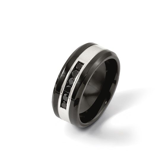 Chisel Stainless Steel Polished Black IP-plated 1/4 Carat Black Diamond 9mm Band