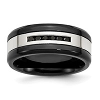 Chisel Stainless Steel Polished Black IP-plated 0.25 Carat Black Diamond 9mm Band view 1