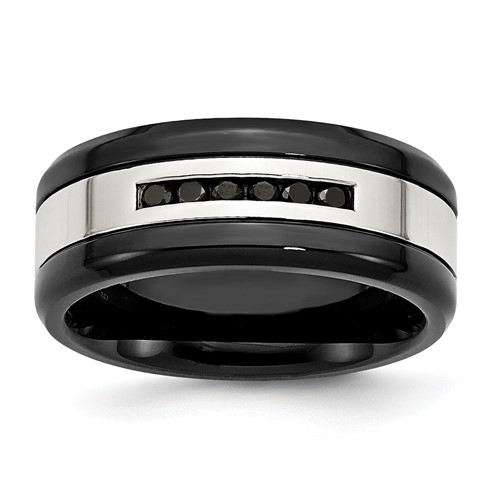 Chisel Stainless Steel Polished Black IP-plated 0.25 Carat Black Diamond 9mm Band