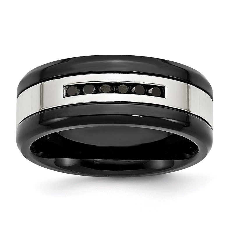 Chisel Stainless Steel Polished Black IP-plated 1/4 Carat Black Diamond 9mm Band