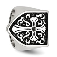 Chisel Stainless Steel Antiqued and Polished 0.05 Carat Black Diamond Shield Ring view 5