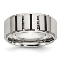Chisel Stainless Steel Brushed Center Black IP-plated 0.17 Carat Diamond 9mm Band view 1