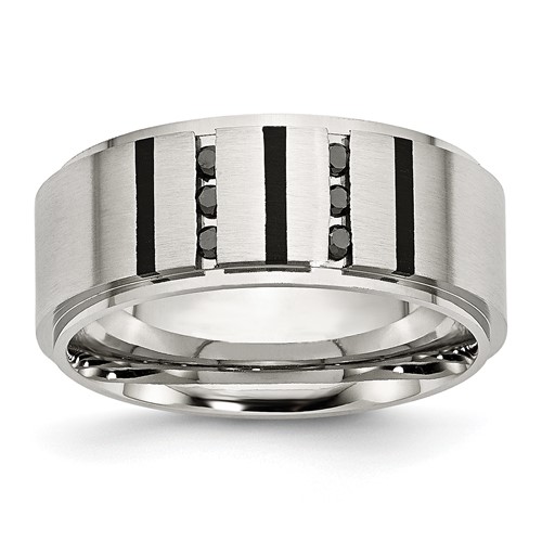 Chisel Stainless Steel Brushed Center Black IP-plated 0.17 Carat Diamond 9mm Band