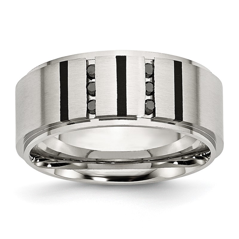 Chisel Stainless Steel Brushed Center Black IP-plated 1/6 Carat Diamond 9mm Band