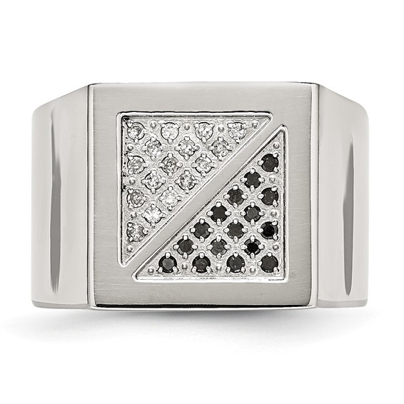 Chisel Stainless Steel Polished 1/4 Carat Black and White Diamond Ring