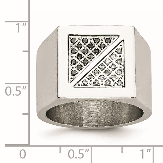 Chisel Stainless Steel Polished 1/4 Carat Black and White Diamond Ring