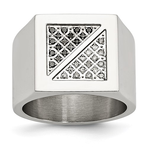 Chisel Stainless Steel Polished 0.25 Carat Black and White Diamond Ring
