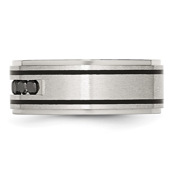 Chisel Stainless Steel Brushed and Polished Black IP-plated 1/2 Carat Black Diamond 9mm Band