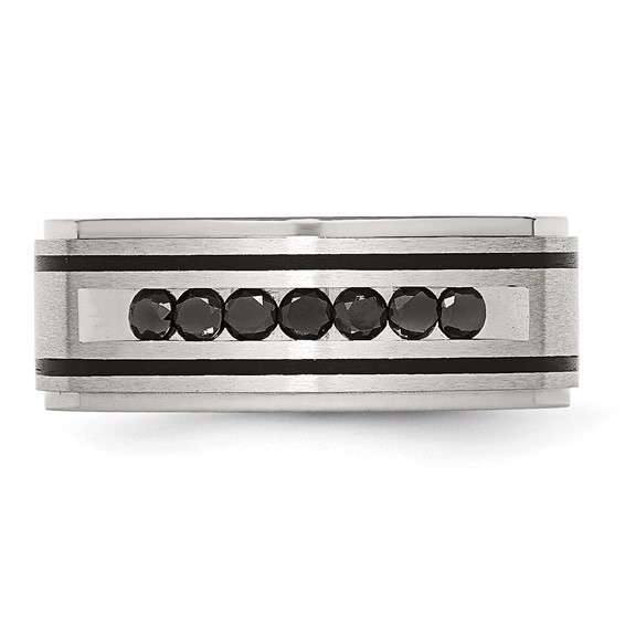 Chisel Stainless Steel Brushed and Polished Black IP-plated 1/2 Carat Black Diamond 9mm Band