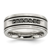 Chisel Stainless Steel Brushed and Polished Black IP-plated 0.50 Carat Black Diamond 9mm Band view 1