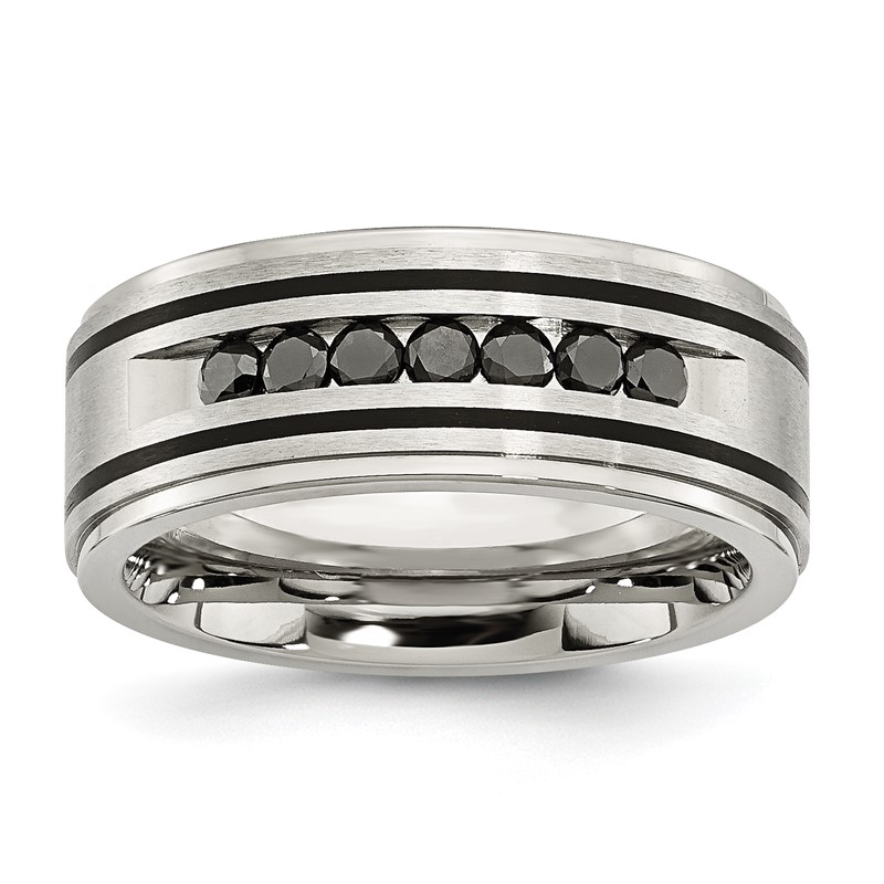 Chisel Stainless Steel Brushed and Polished Black IP-plated 1/2 Carat Black Diamond 9mm Band