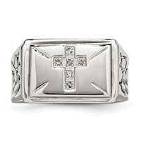 Chisel Stainless Steel Polished and Textured 0.07 Carat Diamond Cross 13.25mm Band view 4