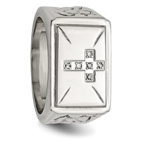 Chisel Stainless Steel Polished and Textured 0.07 Carat Diamond Cross 13.25mm Band view 5