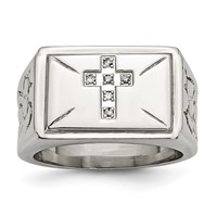 Chisel Stainless Steel Polished and Textured 0.07 Carat Diamond Cross 13.25mm Band view 1