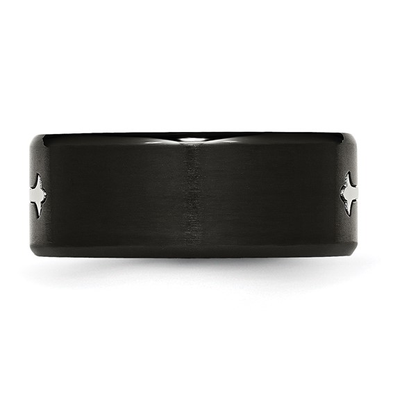 Chisel Stainless Steel Brushed Black IP-plated with Cross 9mm Band