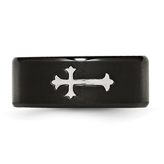 Chisel Stainless Steel Brushed Black IP-plated with Cross 9mm Band