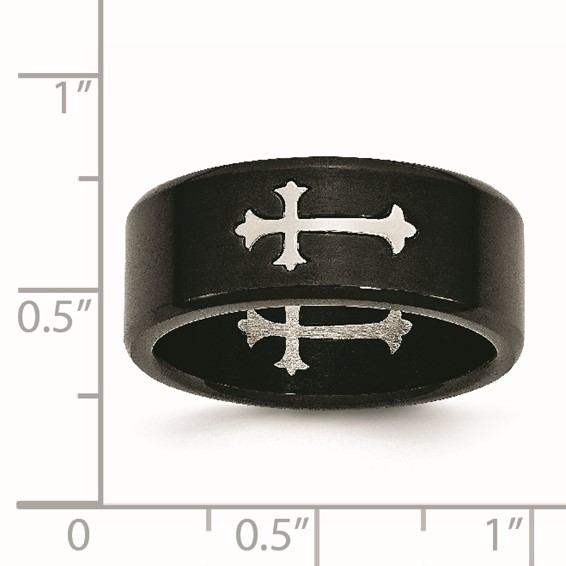 Chisel Stainless Steel Brushed Black IP-plated with Cross 9mm Band